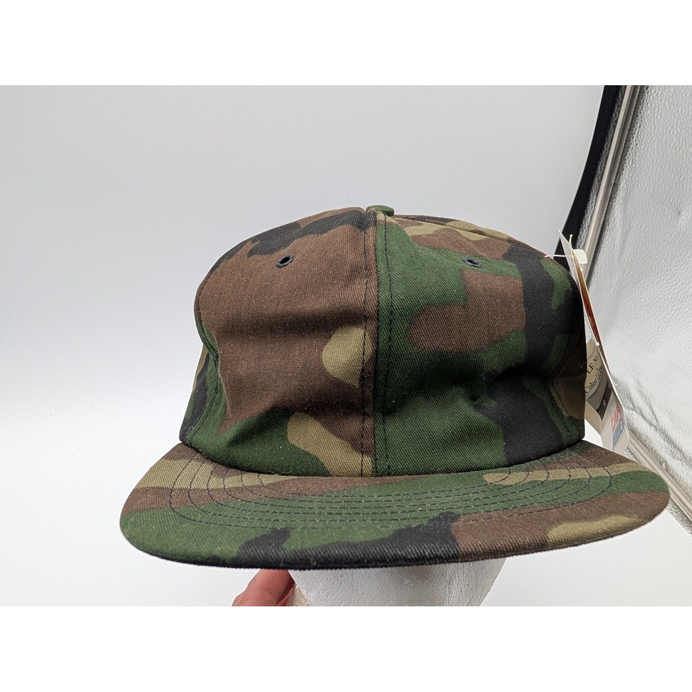 Vintage Cap America Woodland Camo Snapback Hat Made in USA Camouflage Flat Brim